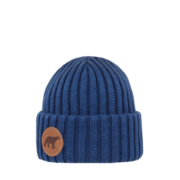 Superyellow denim blue Björn Junior merino wool beanie