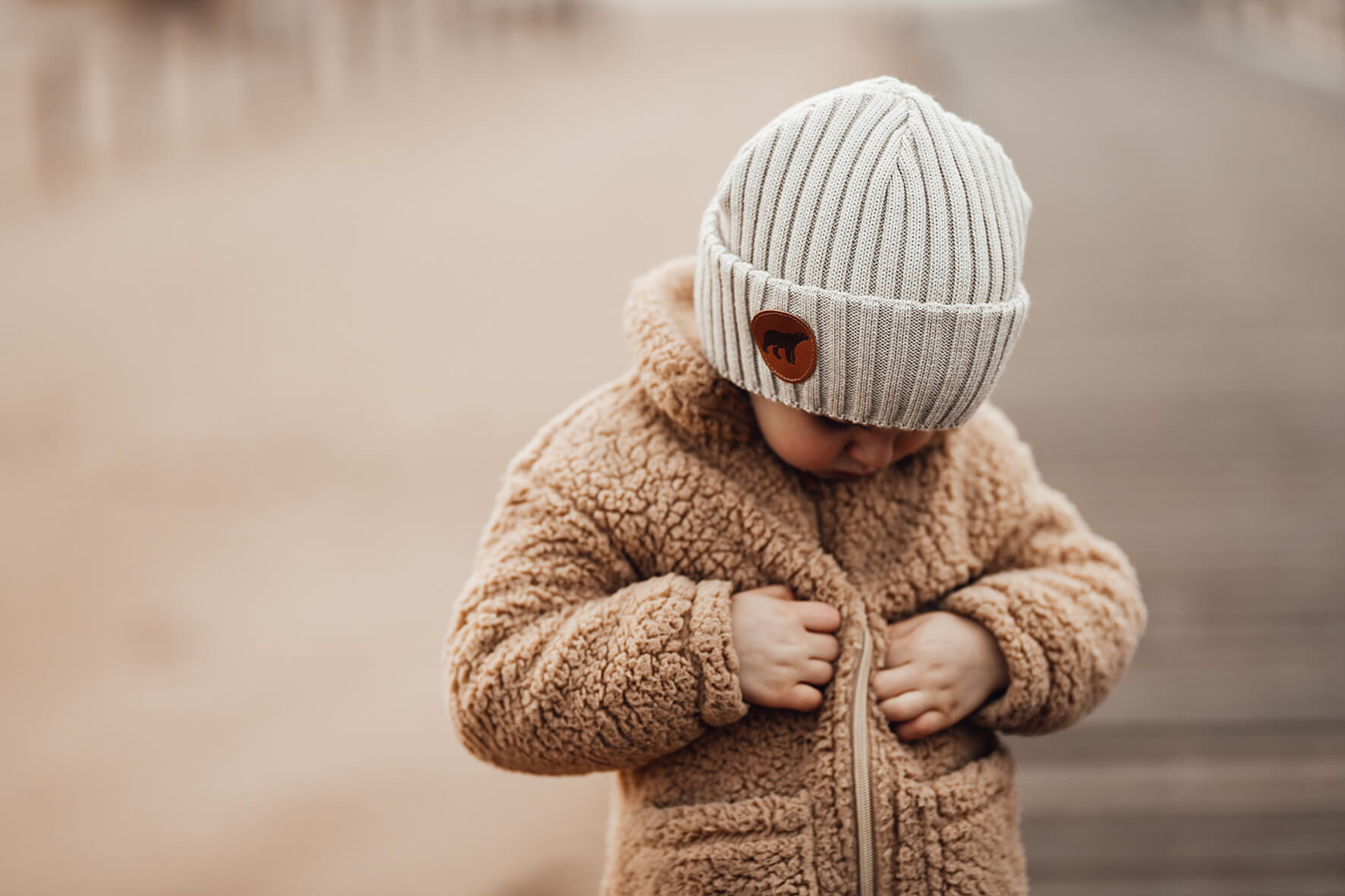BJÖRN Junior Vanilla BJÖRN junior kids merino beanie with bear patch