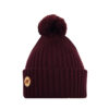 Superyellow dark red Arctos pompom merino wool beanie